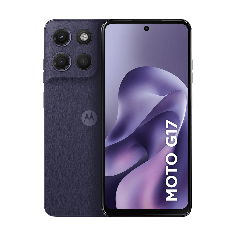 Smartphone Motorola Moto g17 visto de frente e de costas