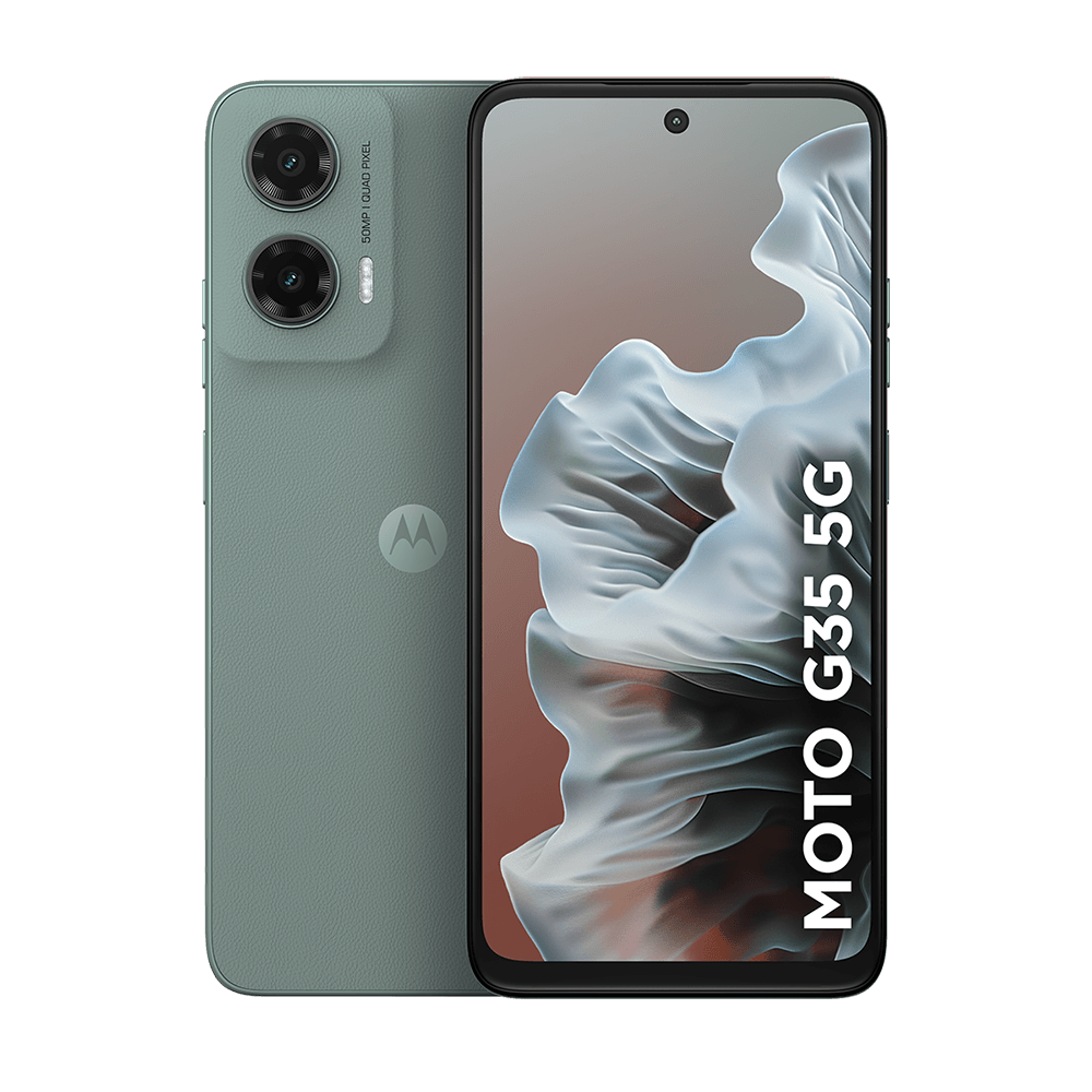 Smartphone Motorola Moto g35 5G visto de frente e de costas