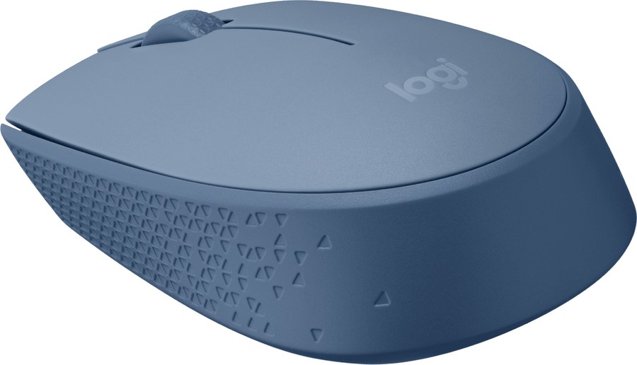 Mouse sem fio Logitech M170 azul acinzentado visto de lado