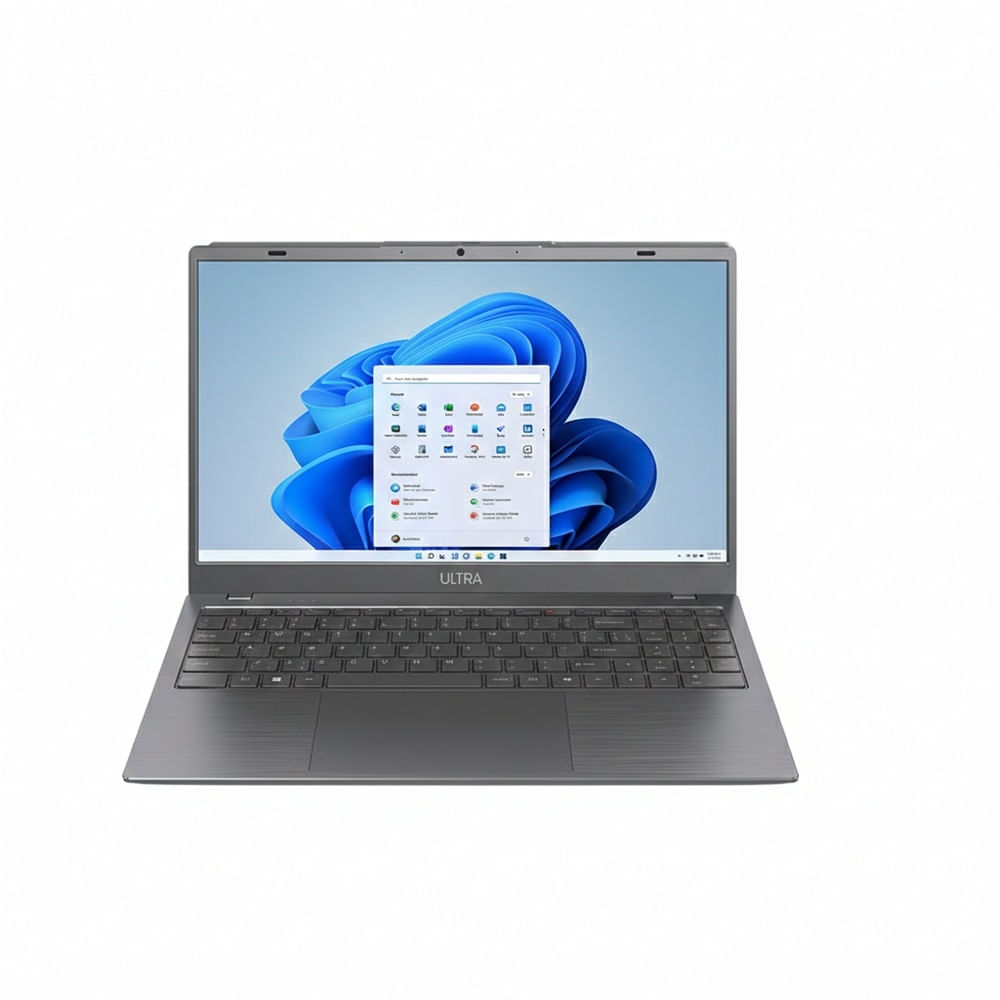 Notebook Multilaser Ultra UB366 de 15,6 polegadas, cinza, aberto, visto de frente