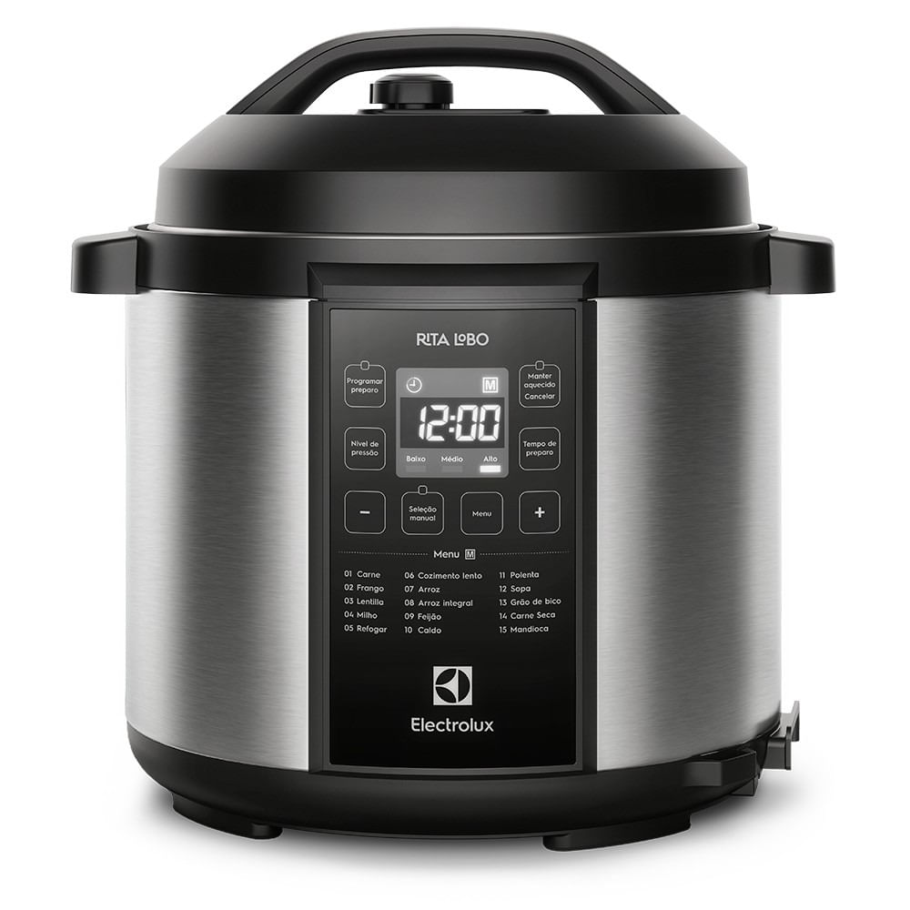 Panela de pressão elétrica Electrolux PCC20 de 6 litros com painel digital LED e lista de 15 receitas