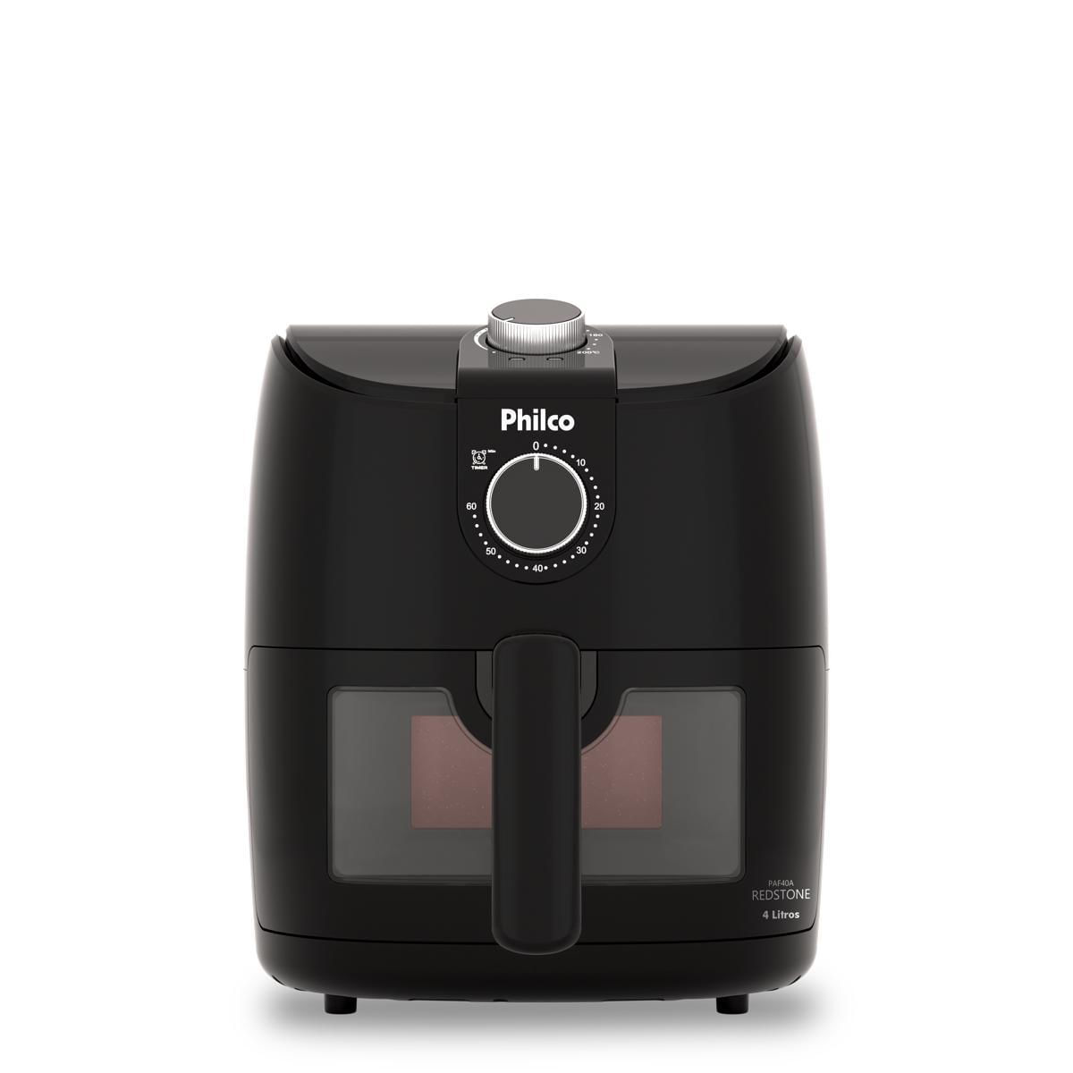 Air fryer Philco PAF40A preta de 4 litros com dial de tempo e visor de vidro no cesto