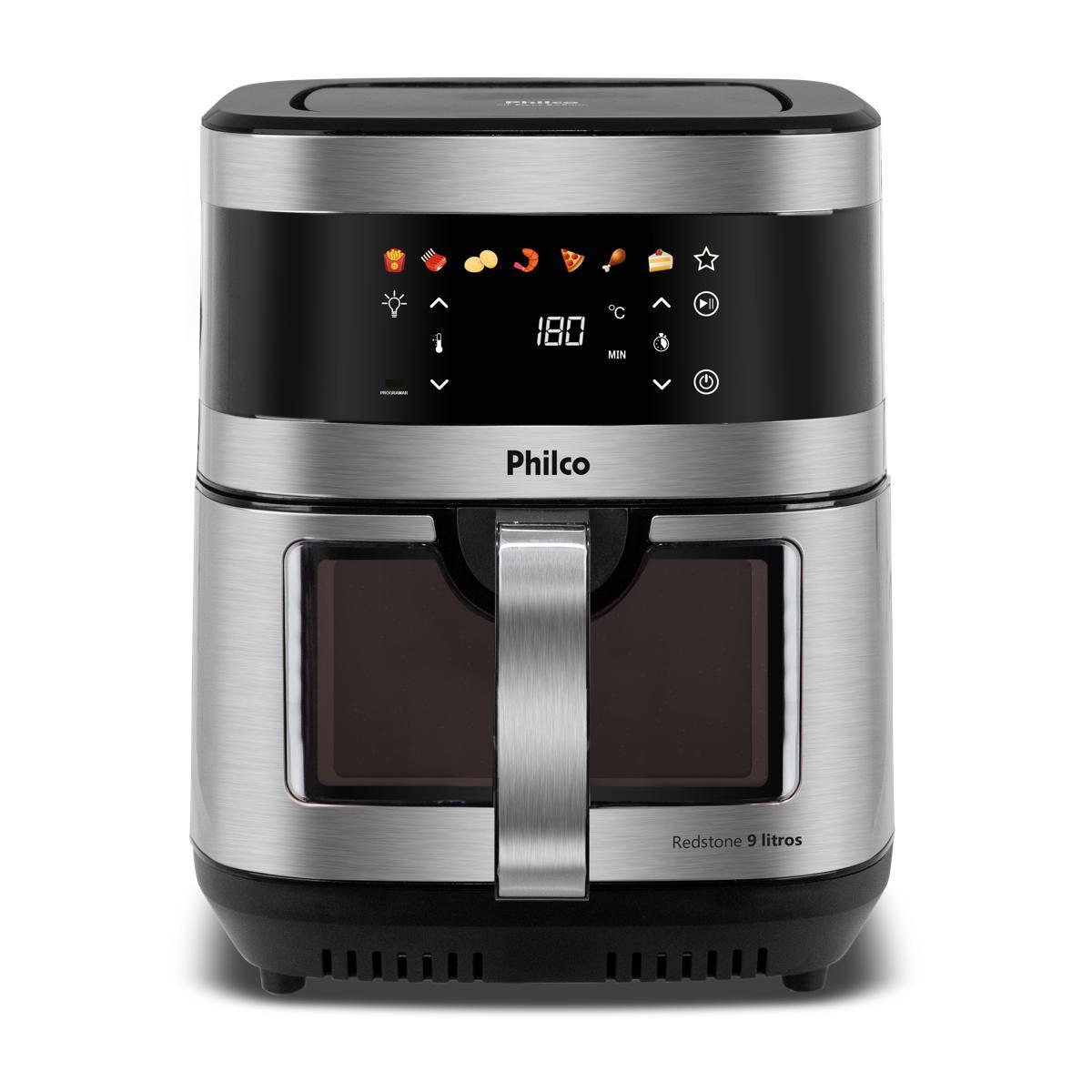 Air fryer Philco PAF90C de 9 litros em inox com painel digital de ícones e visor de vidro