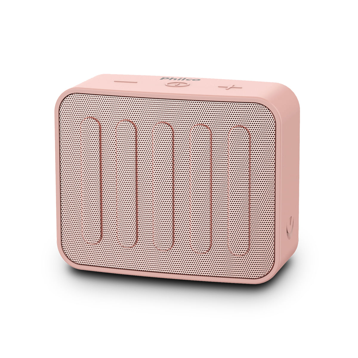 Caixa de som Philco Go PBS10BTRG rosa, pequena e retangular, com três botões no topo
