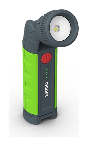 Lanterna Philips Xperion 3000 Zoom, verde e cinza, com cabeça giratória e botão vermelho