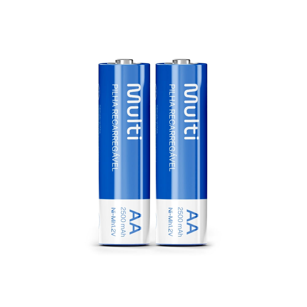 Kit com 2 pilhas recarregáveis AA 2500 mAh Ni-MH 1,2 V da marca Multi