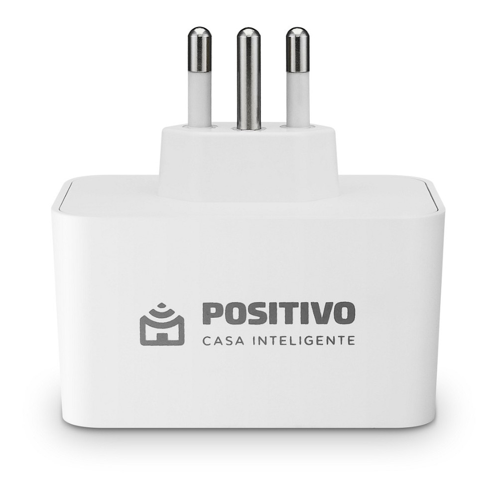 Smart Plug Max Wi-Fi Positivo Casa Inteligente 16A, adaptador branco visto de frente