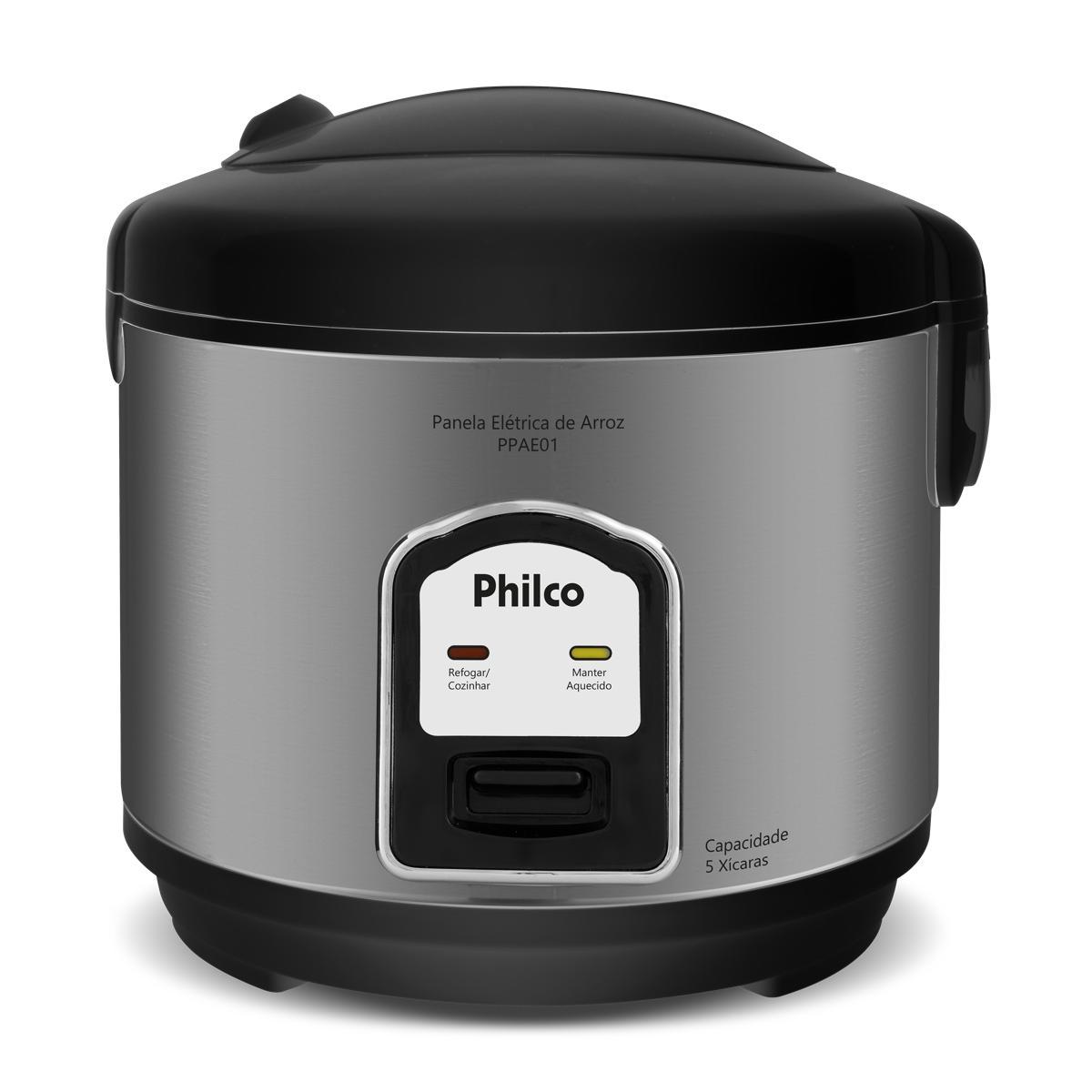 Panela de arroz elétrica Philco PPAE01 5 xícaras, preta com corpo metálico