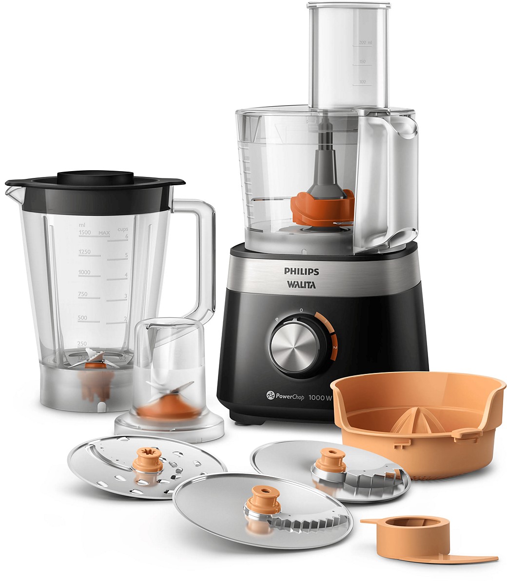Processador Philips Walita RI7303 PowerChop 1000 com copo, mini copo, discos e espremedor