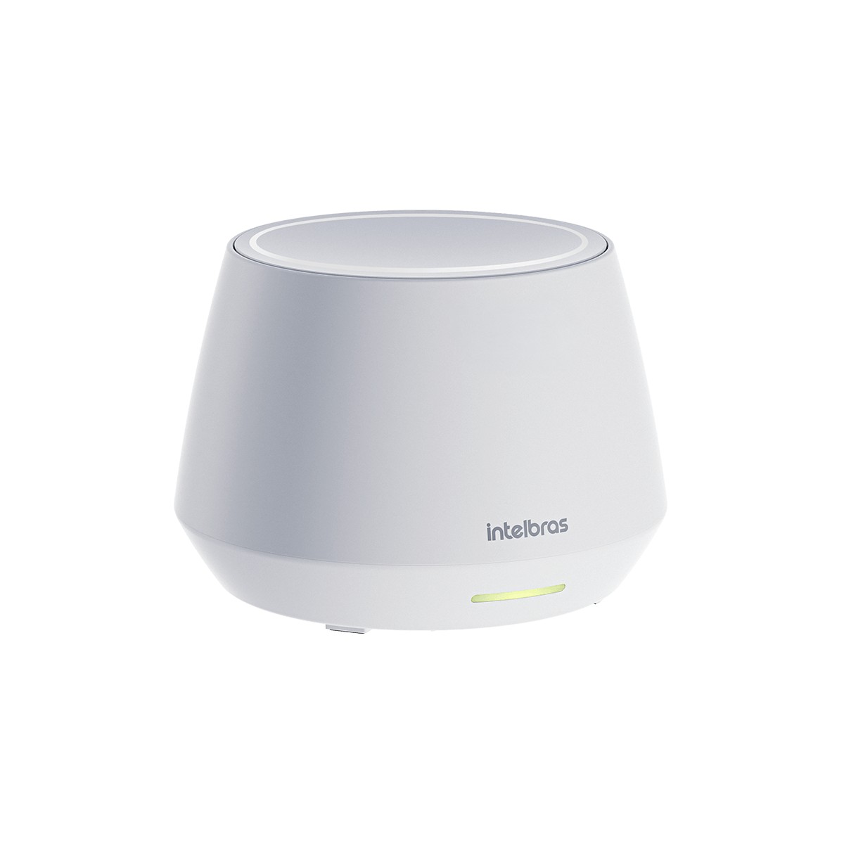 Módulo do roteador Intelbras Twibi Force AX, branco, em formato de cúpula, com o logotipo da Intelbras e uma luz verde na base