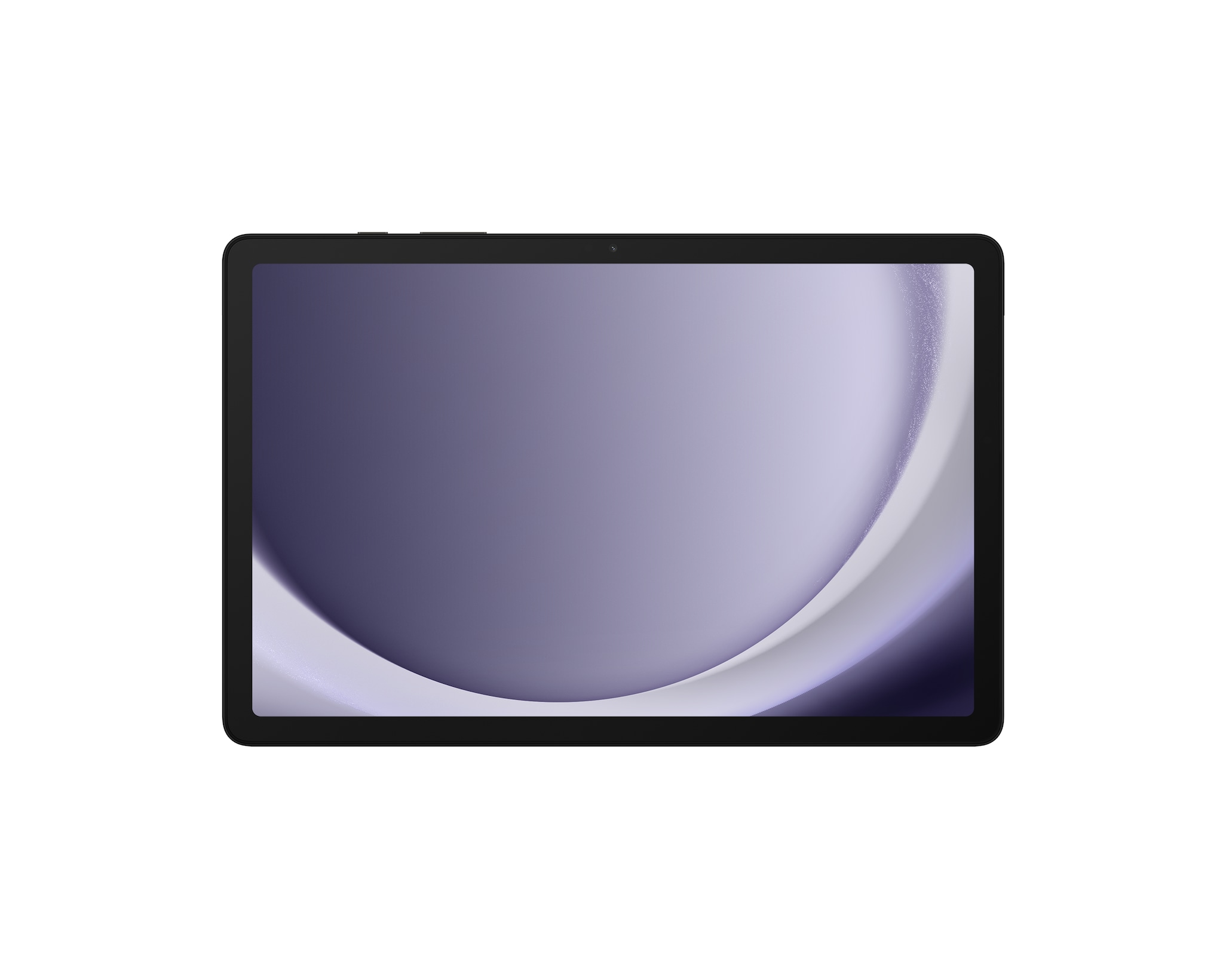 Tablet Samsung Galaxy Tab A9+ grafite visto de frente, com a tela acesa
