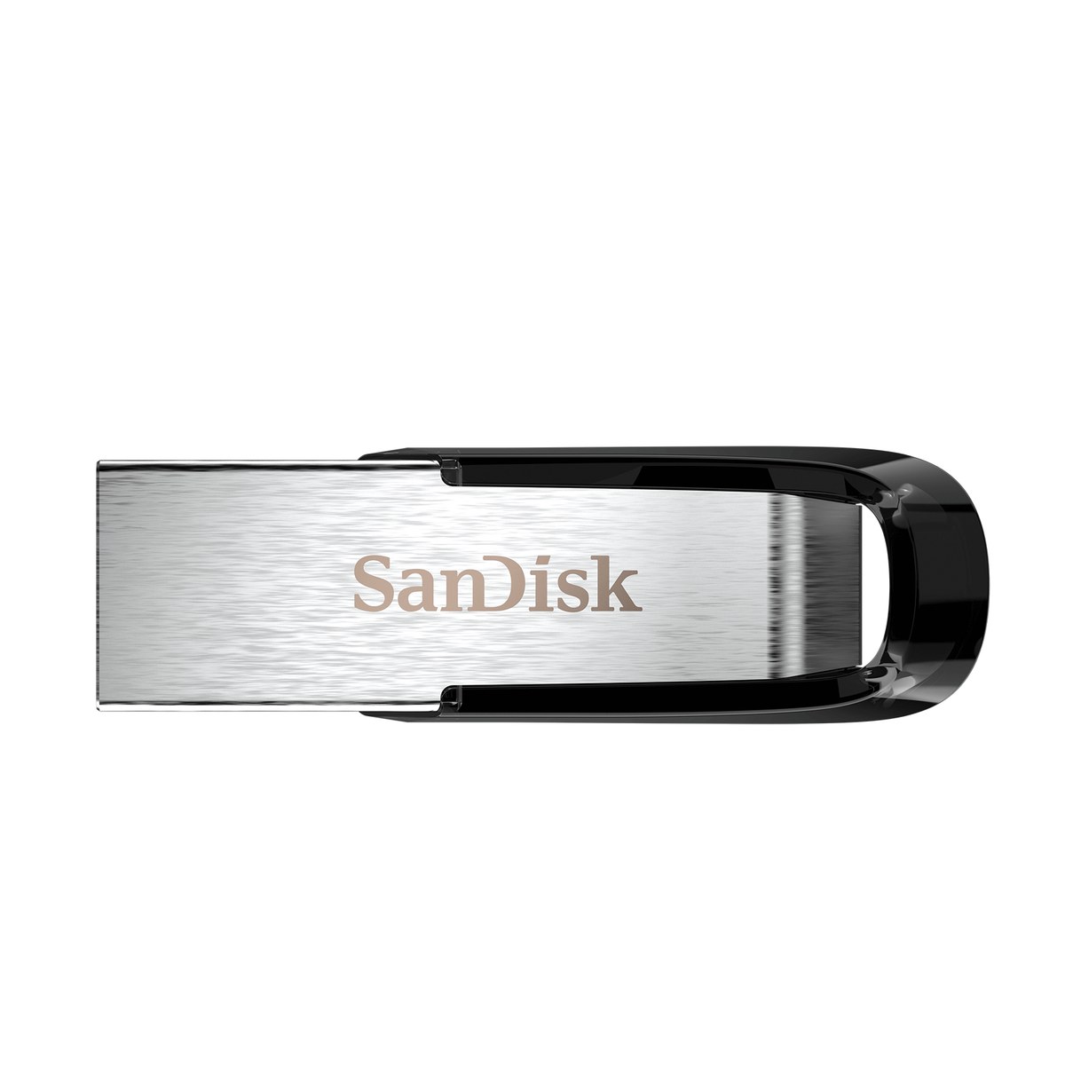 Pen drive SanDisk Ultra Flair com caixa de metal escovado e argola preta