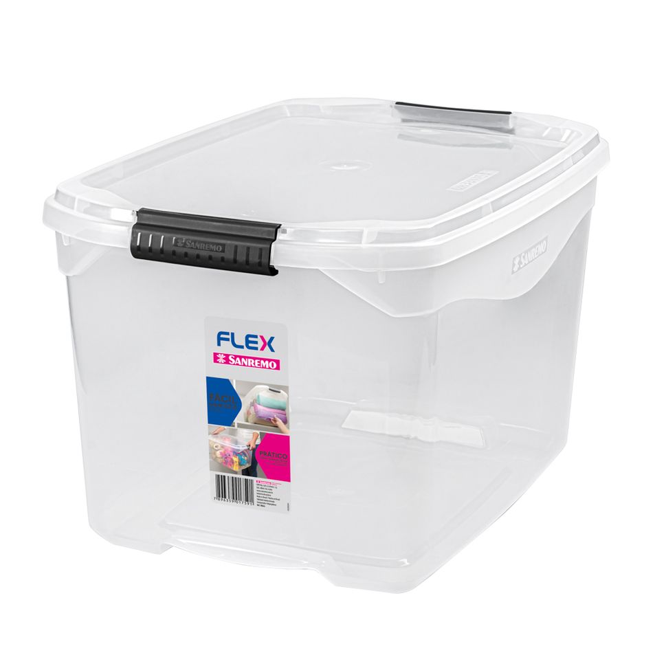 Caixa organizadora Sanremo Flex 29 L transparente com tampa e travas escuras