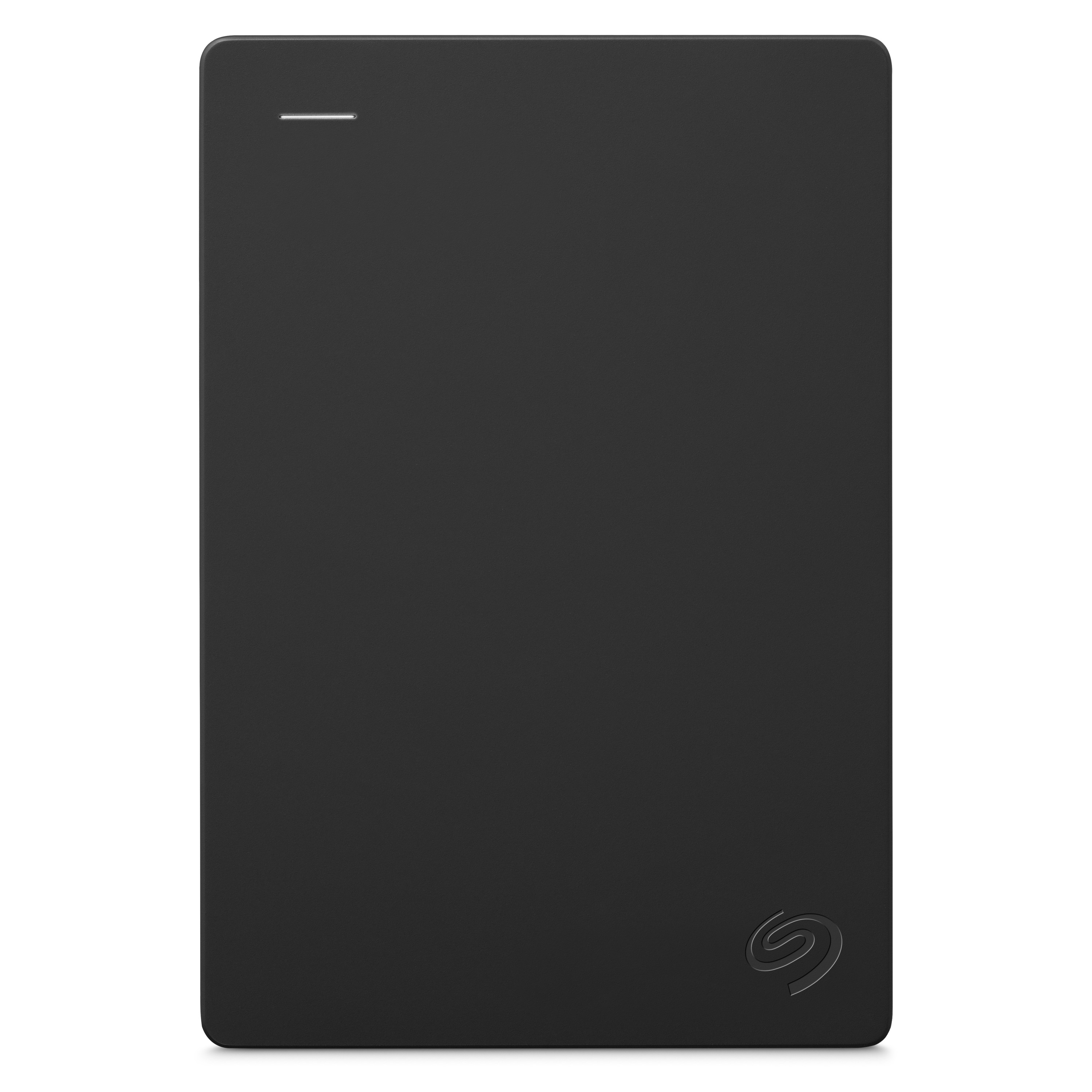 Disco rígido externo portátil Seagate preto, visto de frente