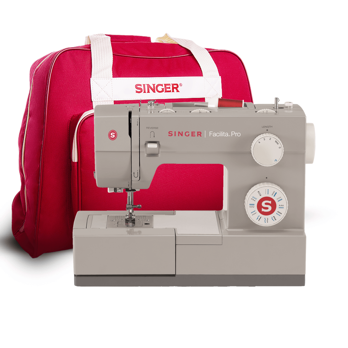 Máquina de costura Singer Facilita Pro 4423 cinza com bolsa de transporte vermelha