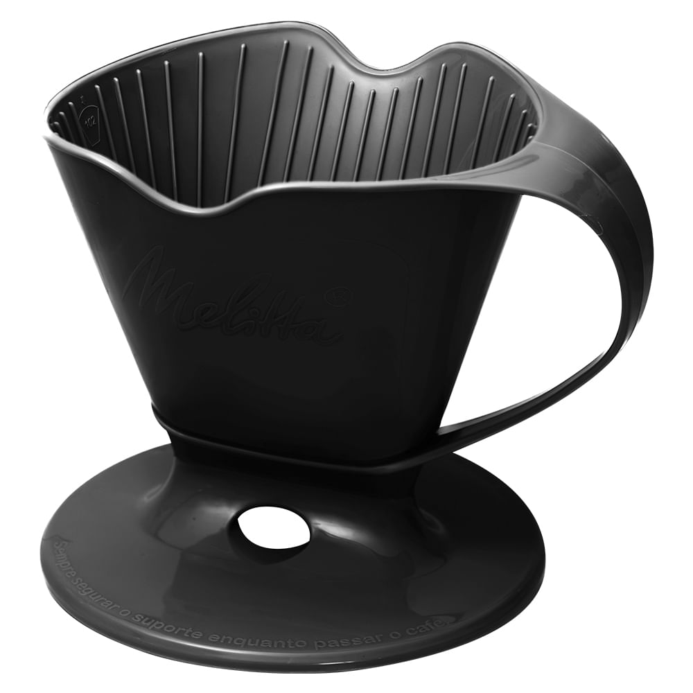 Suporte Melitta 102 preto para filtro de papel, com alça lateral e base redonda larga com furo