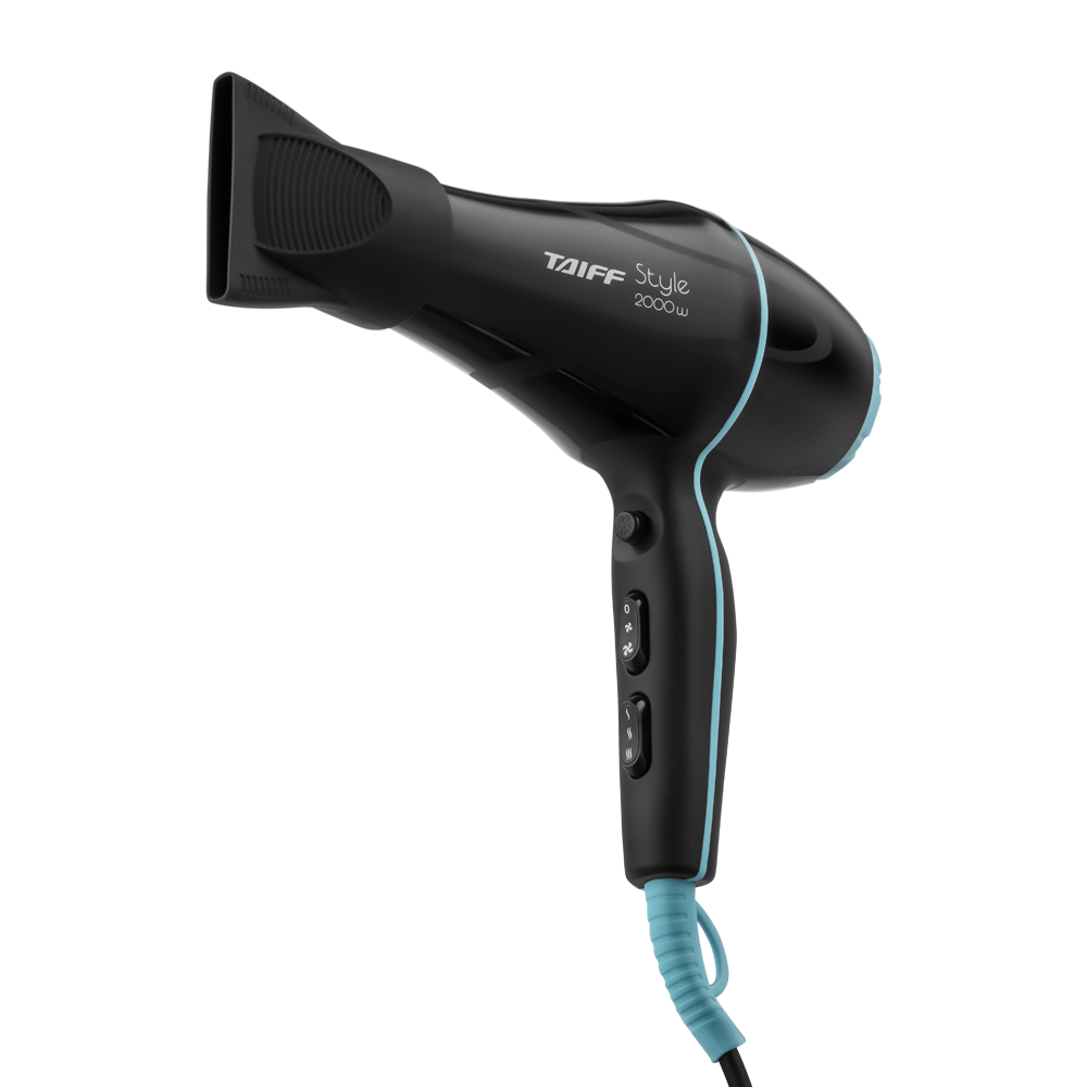 Secador de cabelo Taiff Style Black 2000W preto com detalhe azul e bico direcionador de ar