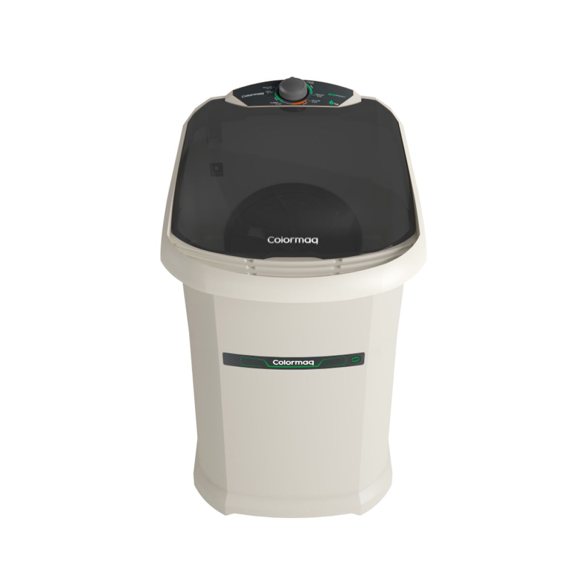 Tanquinho Colormaq 6 kg da linha Ecomax, com tampa translúcida escura e botão giratório no topo