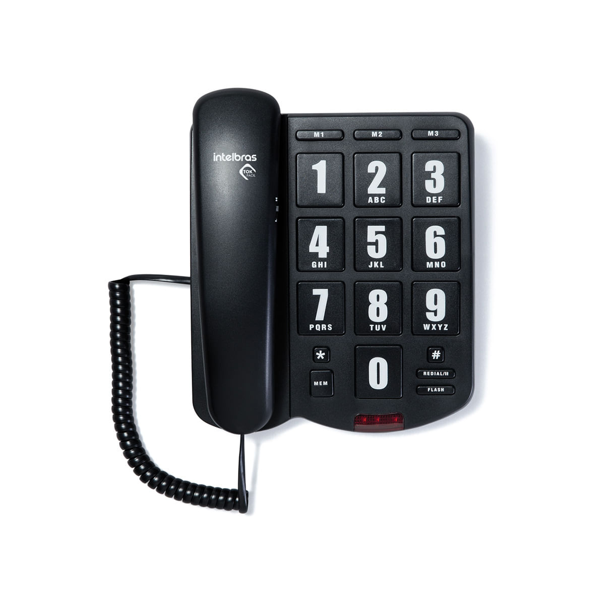 Telefone com fio Intelbras Tok Fácil preto com teclas numéricas grandes brancas e três teclas de memória no topo