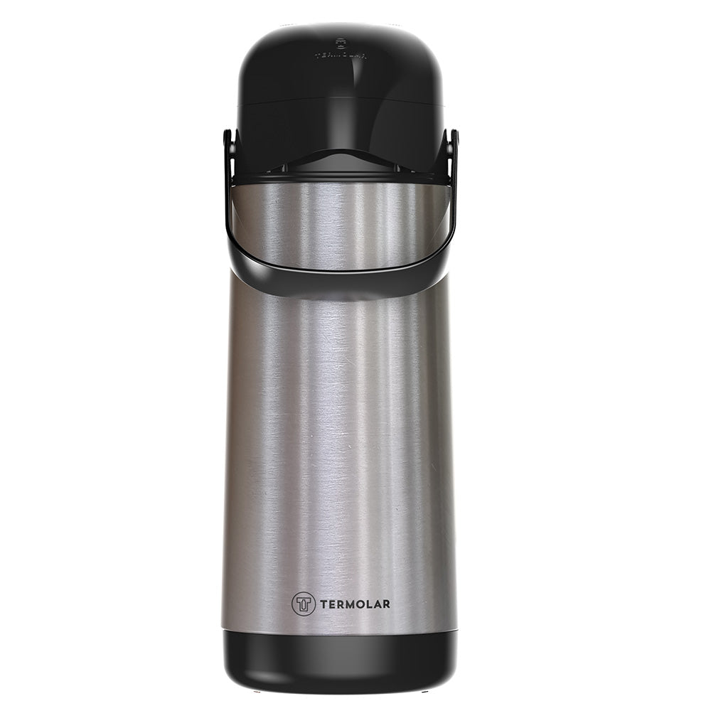 Garrafa térmica de pressão Termolar Lúmina 1 L inox com tampa preta e alça