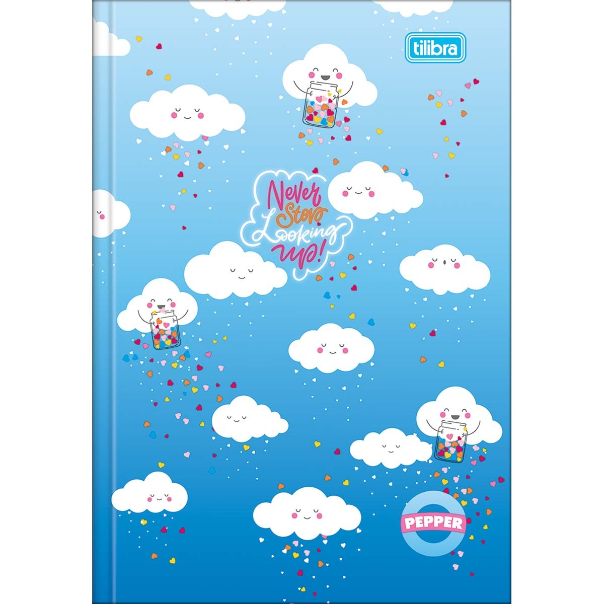 Caderno brochura Tilibra Pepper 1/4 de capa dura com estampa de nuvens azuis