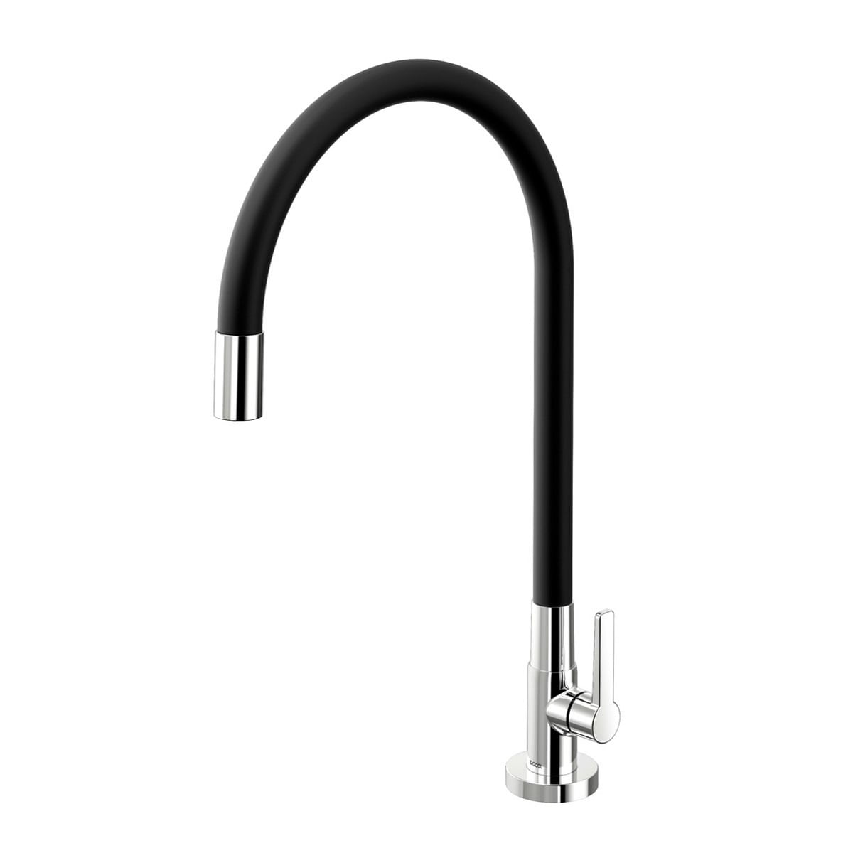 Torneira de cozinha de mesa Docol Galiflex com bica flexível preta em arco alto e alavanca cromada