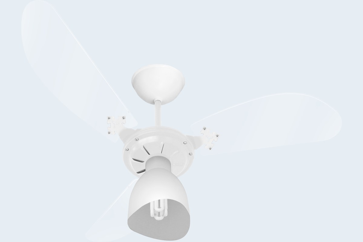 Ventilador de teto Venti-Delta New Cristal Light branco, com três pás transparentes e globo taça