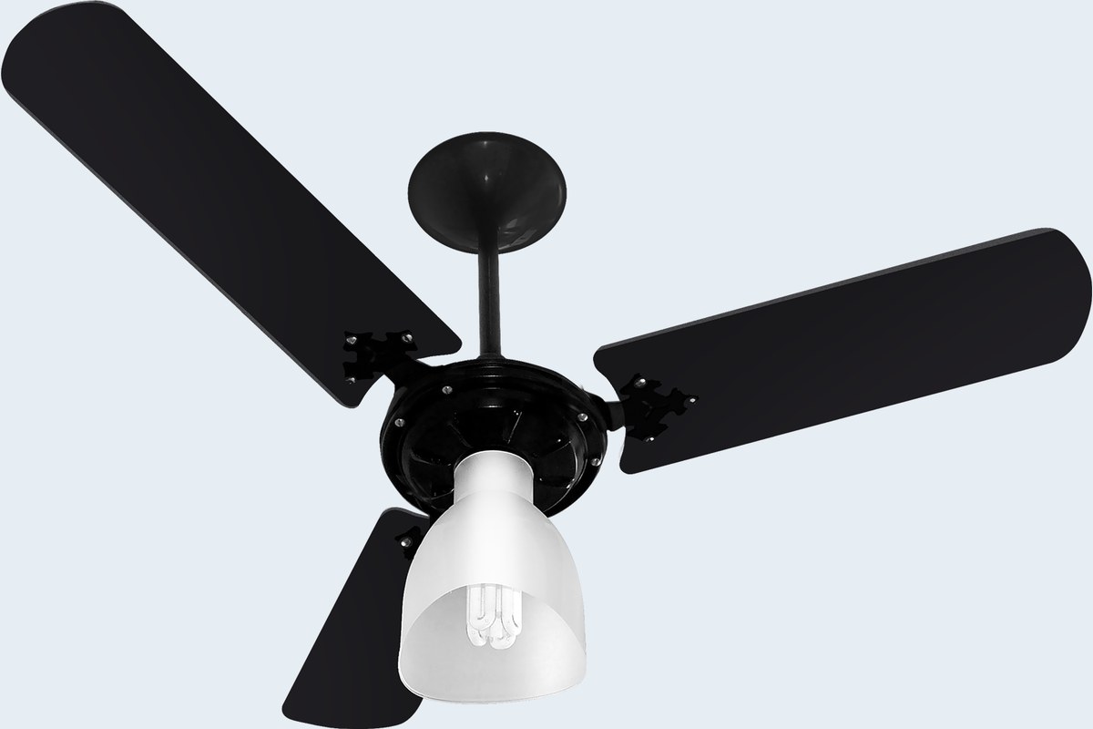 Ventilador de teto Venti-Delta New Delta Light preto, com três pás e globo taça branco
