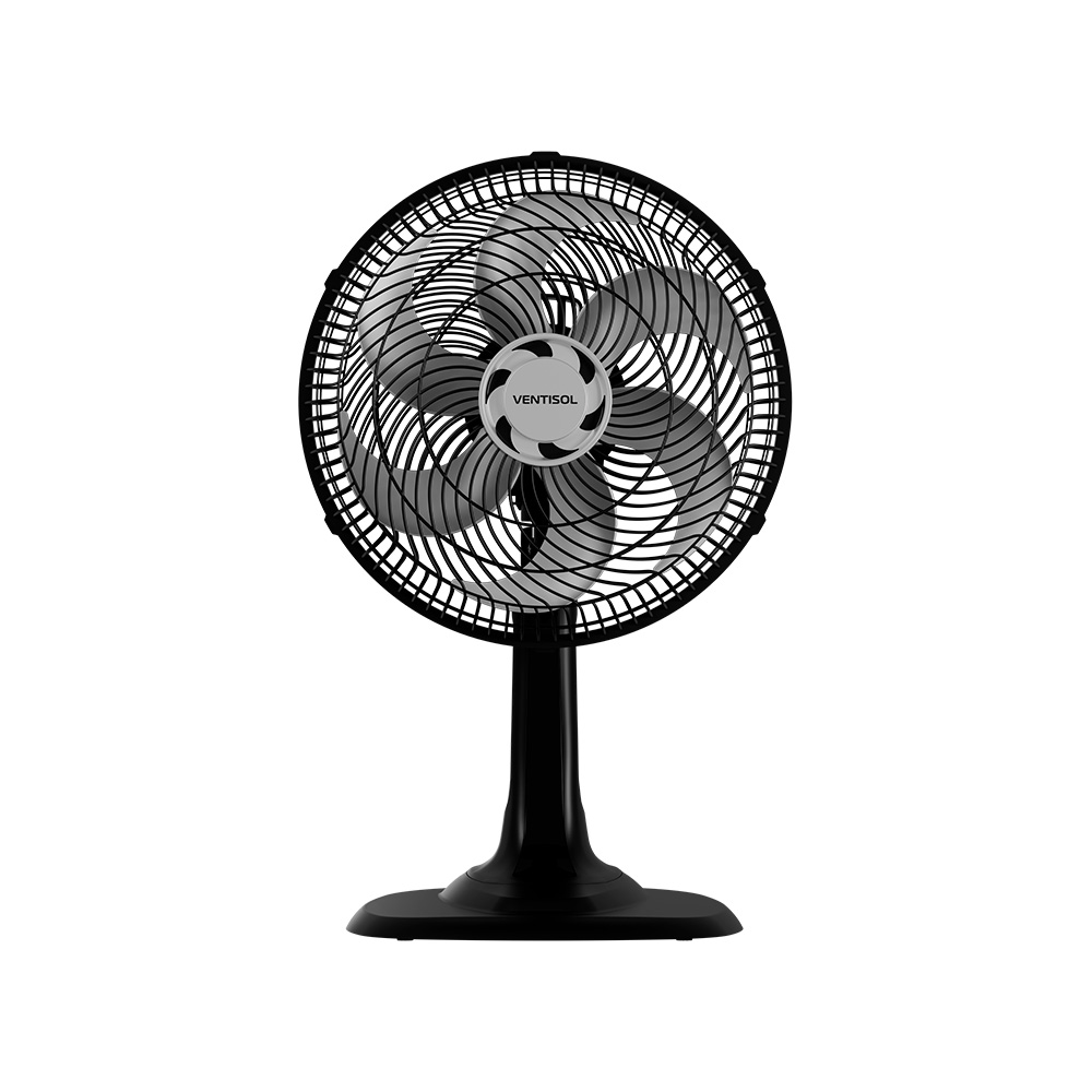 Ventilador de mesa Ventisol Turbo 6P 30 cm preto com hélice de 6 pás cinza e base larga