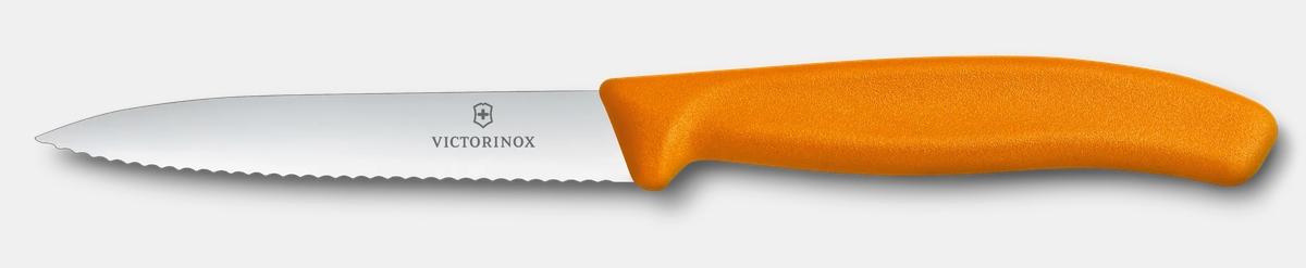Faca Victorinox Swiss Classic de 10 cm com lâmina serrilhada e cabo laranja